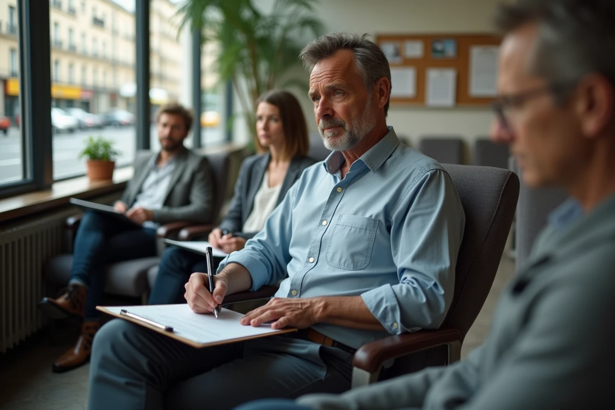 Homme patient remplissant un formulaire dans une salle d