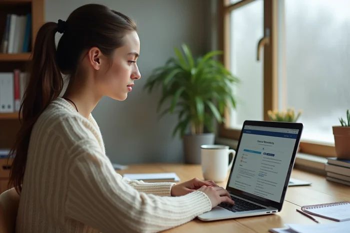 Coordinatrice de voyage scolaire suivant une formation en ligne sur l'organisation de sorties éducatives