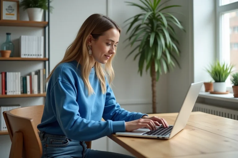 Jeune femme utilisant son ordinateur dans un bureau à domicile