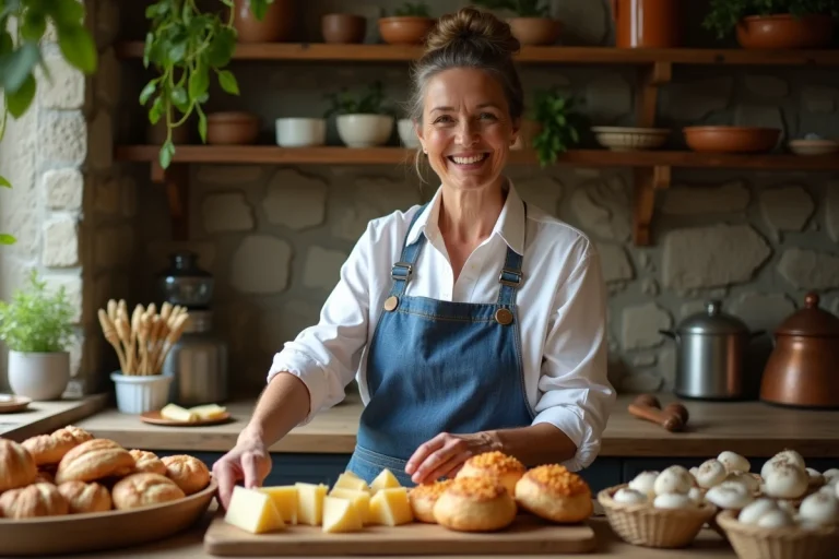 Femme souriante en cuisine française authentique