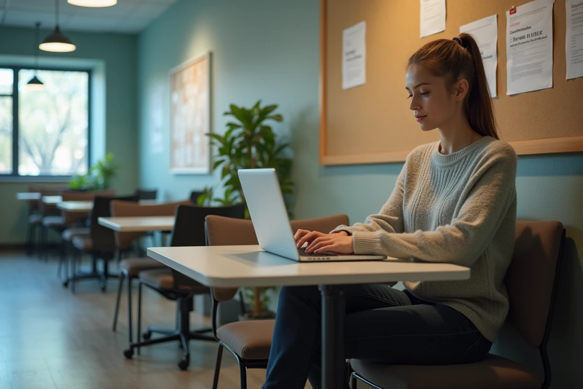 Jeune femme en tenue décontractée tapant sur un ordinateur portable