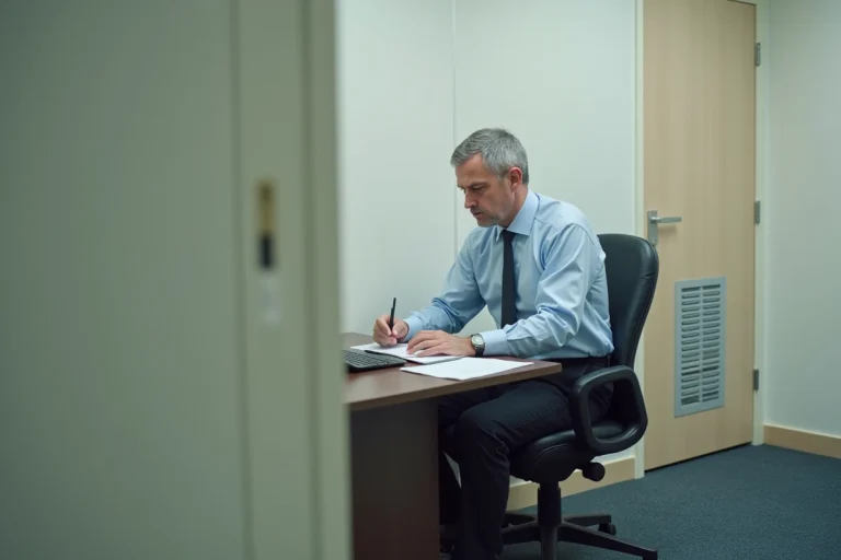 Homme d'âge moyen au bureau examinant des documents