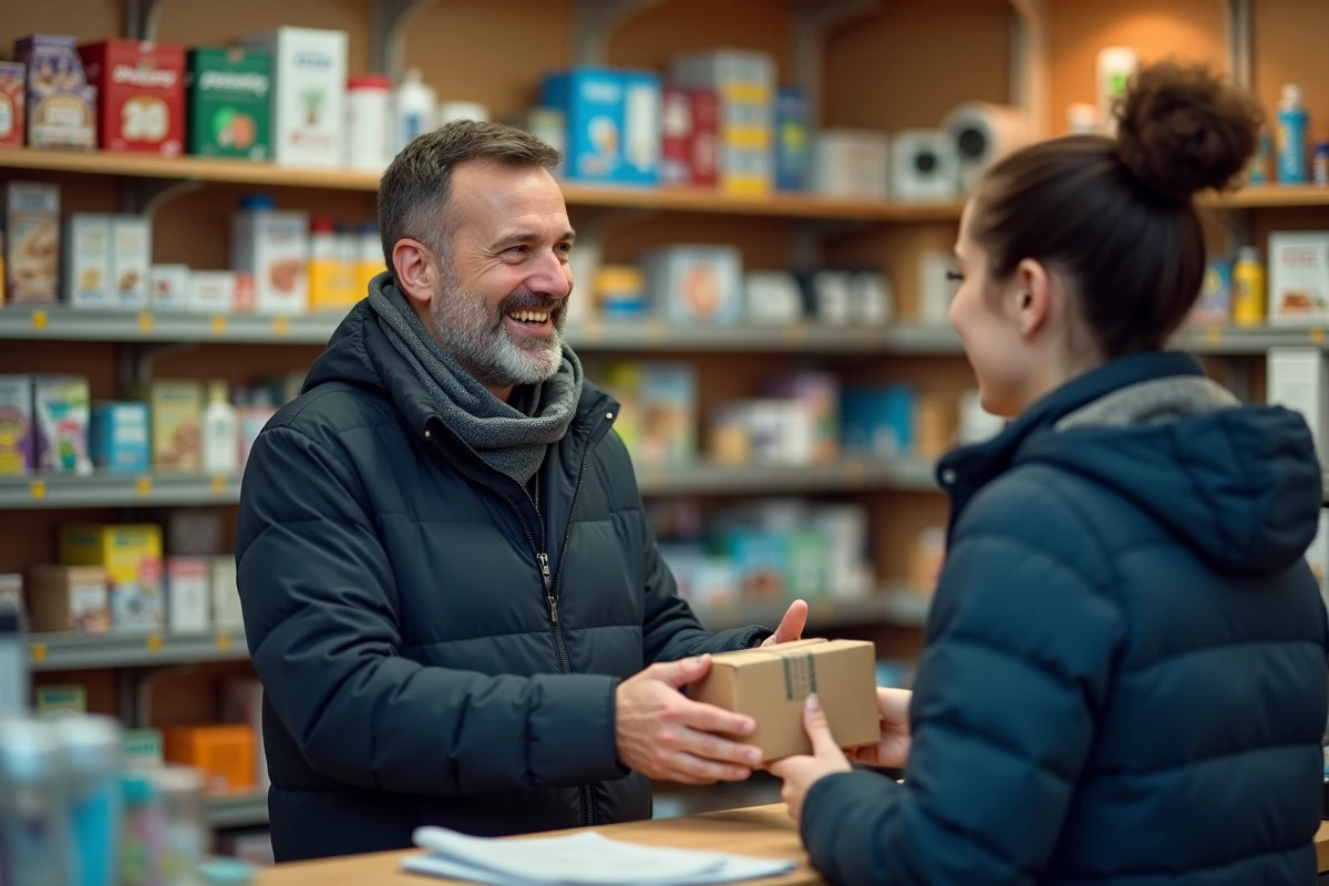 Homme achetant un colis dans une épicerie locale