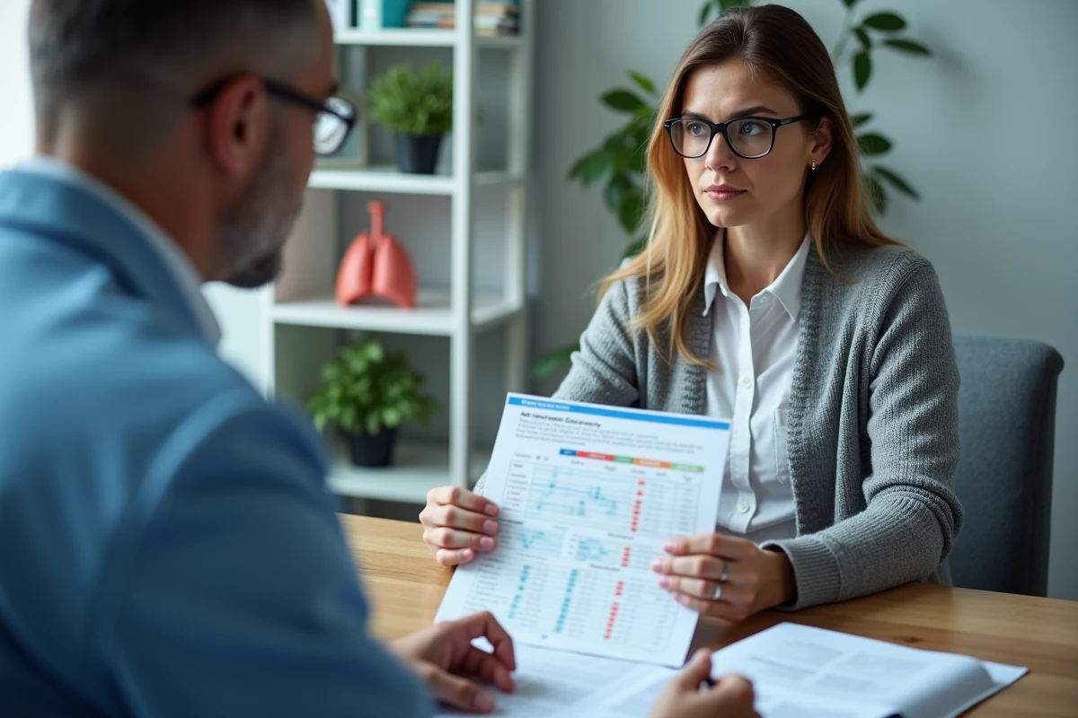 Médecin allergologue expliquant un graphique à une patiente