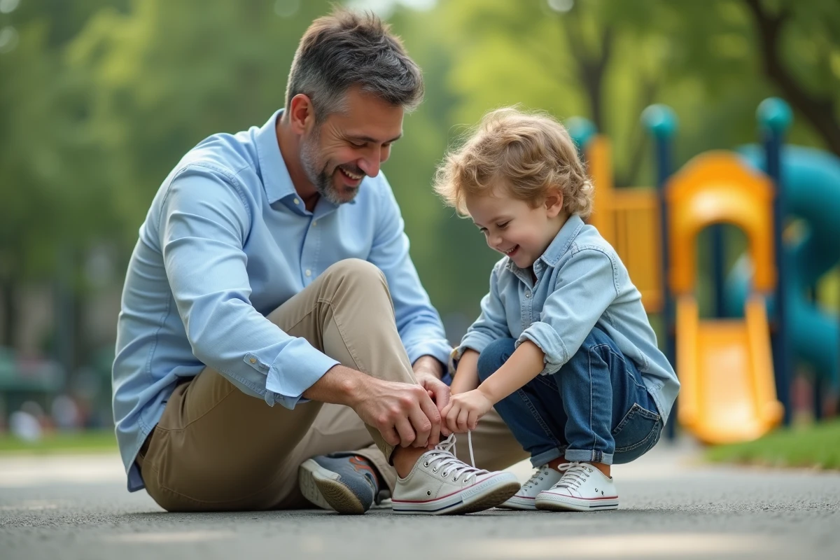 Père aidant son fils à l